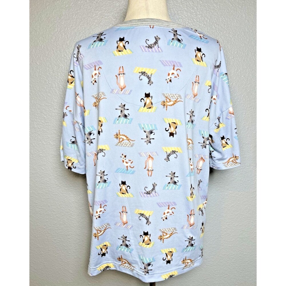Cuddl Duds Yoga Kittens NWOT short sleeve crop pants womens sleepwear sz M cabin - Picture 3 of 7